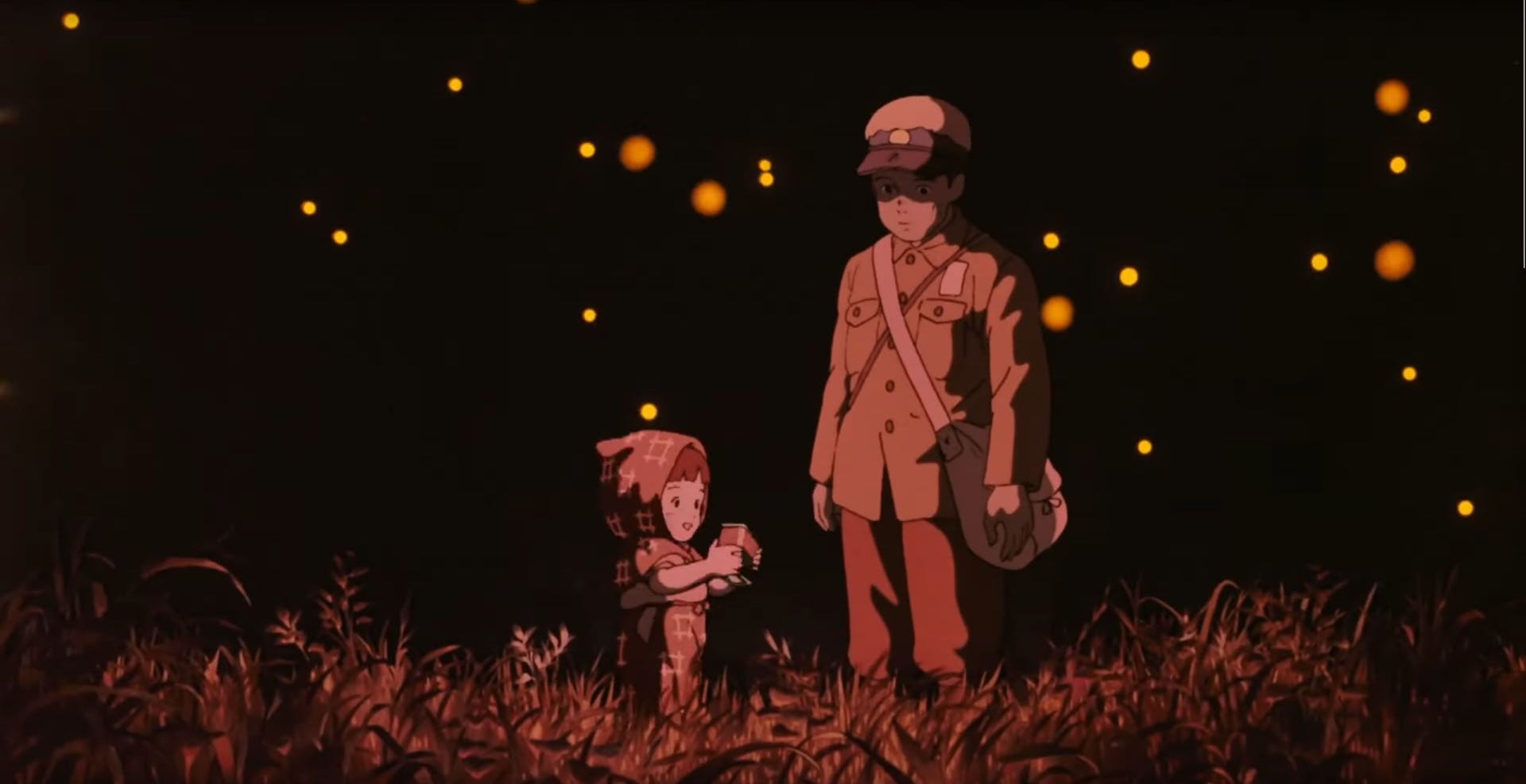 A scene from the drama anime, "Grave of the Fireflies".