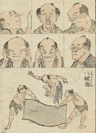 Whimsical pictures from Hokusai Manga book (1814)