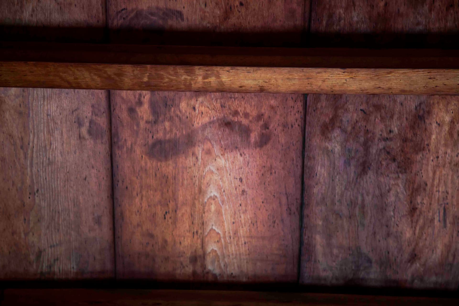 If you look closely, you can spot 400-year old footprints in the blood-stained wood from Fushimi Castle. Photo Source: James Saunders-Wyndham