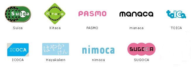 Look for this collection of logos when you want to use your Suica card.